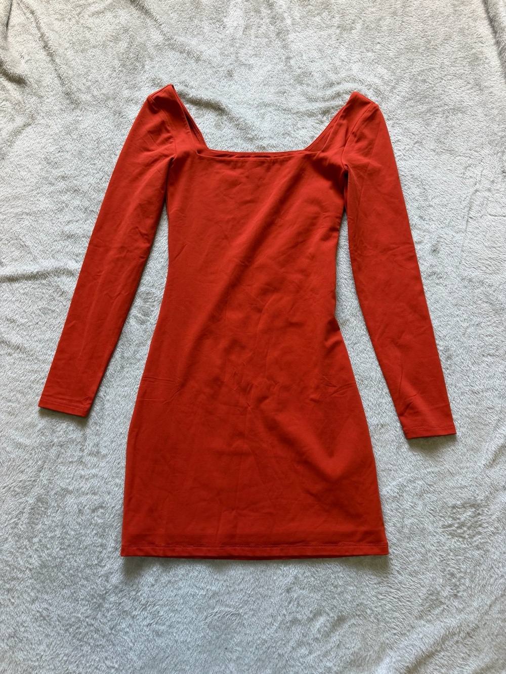Babaton Long Sleeve Square Neck Bodycon Dress in Red-Orange